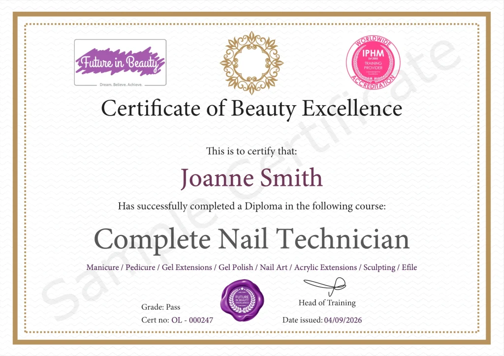 Future in Beauty Accredited Online Nail Technician Course Certificate Example Future in Beauty Accredited Online Nail Technician Course Certificate Example