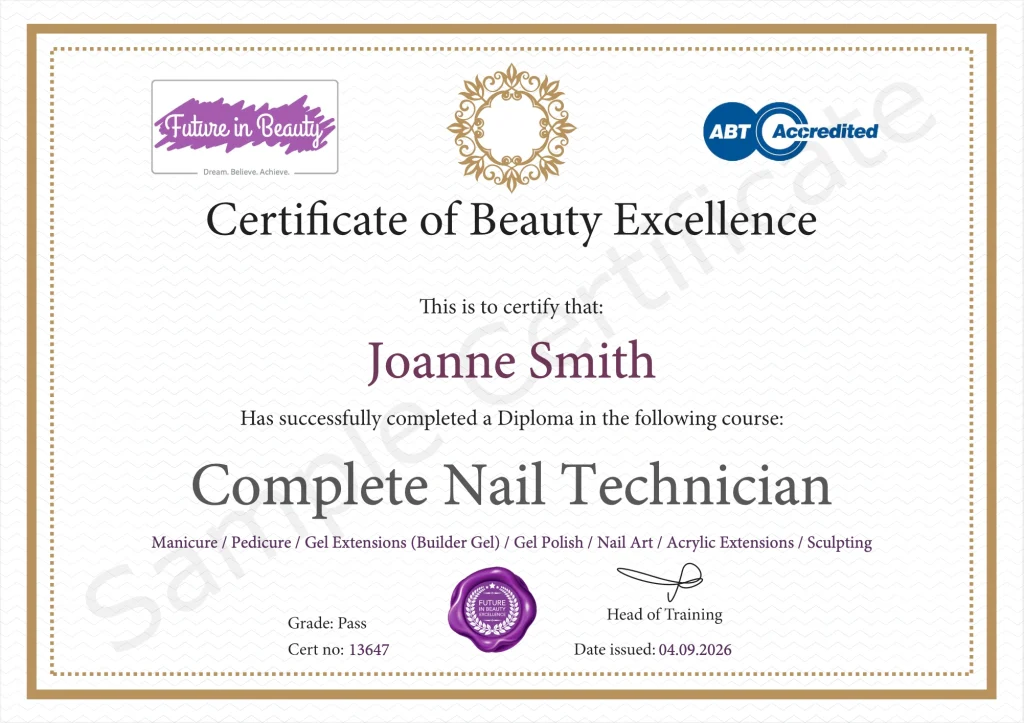 Future in Beauty Nail Technician Course Certificate Example Future in Beauty Nail Technician Course Certificate Example